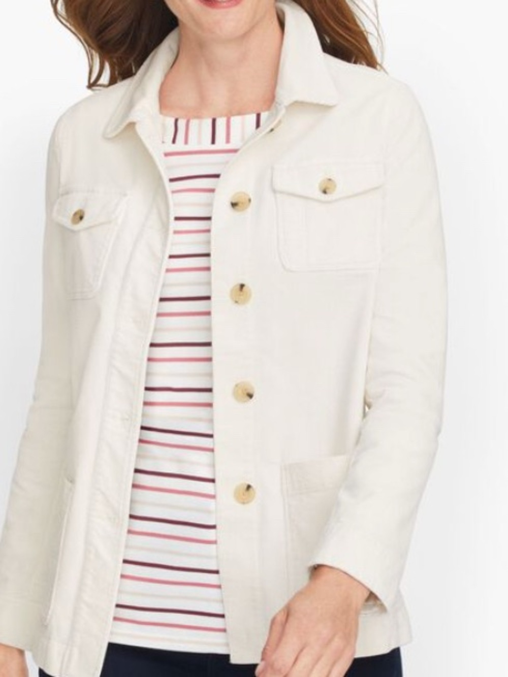 Talbots Cream Button-Front Women's Utility Jacket NWT